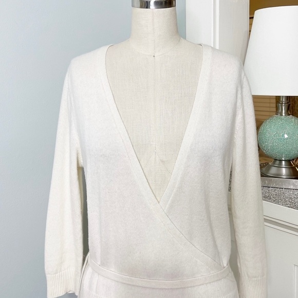 PURE Collection Cashmere Cream Wrap Front Sweater Tie Waist 4 Small - Picture 3 of 9